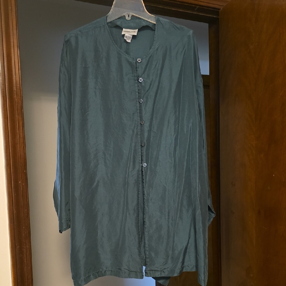 Elegant Teal Silk Button-Down Shirt for Women